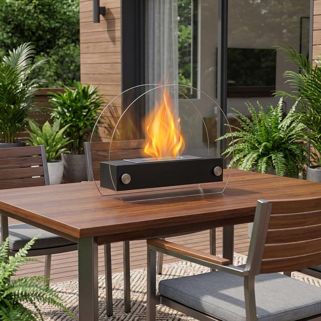 8000 BTU 14" Black And Silver Iron And Stainless Steel Bio-ethanol fuel Portable Round Fire Pit