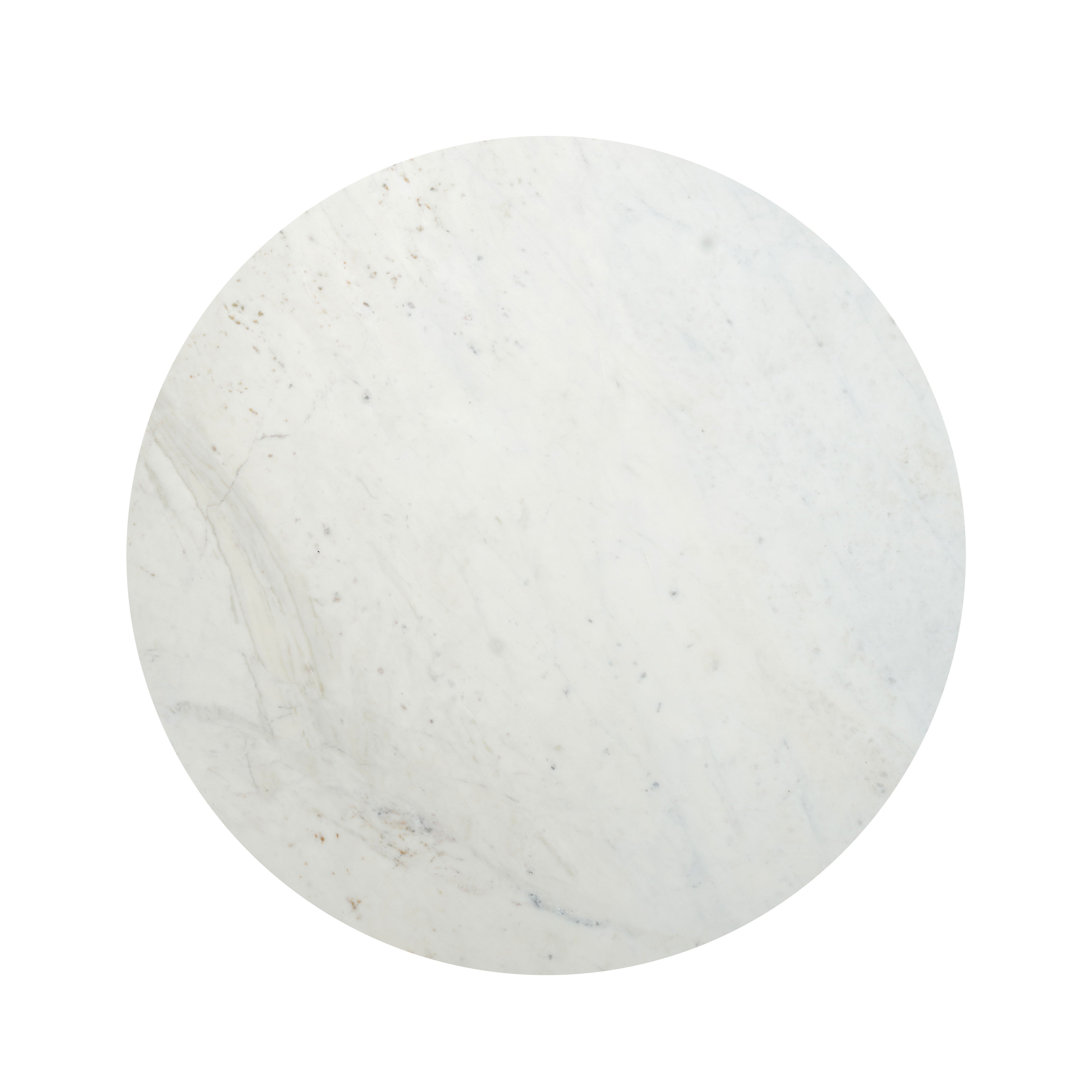 37" White and Black Genuine Marble and Iron Round Cross Legs Coffee Table