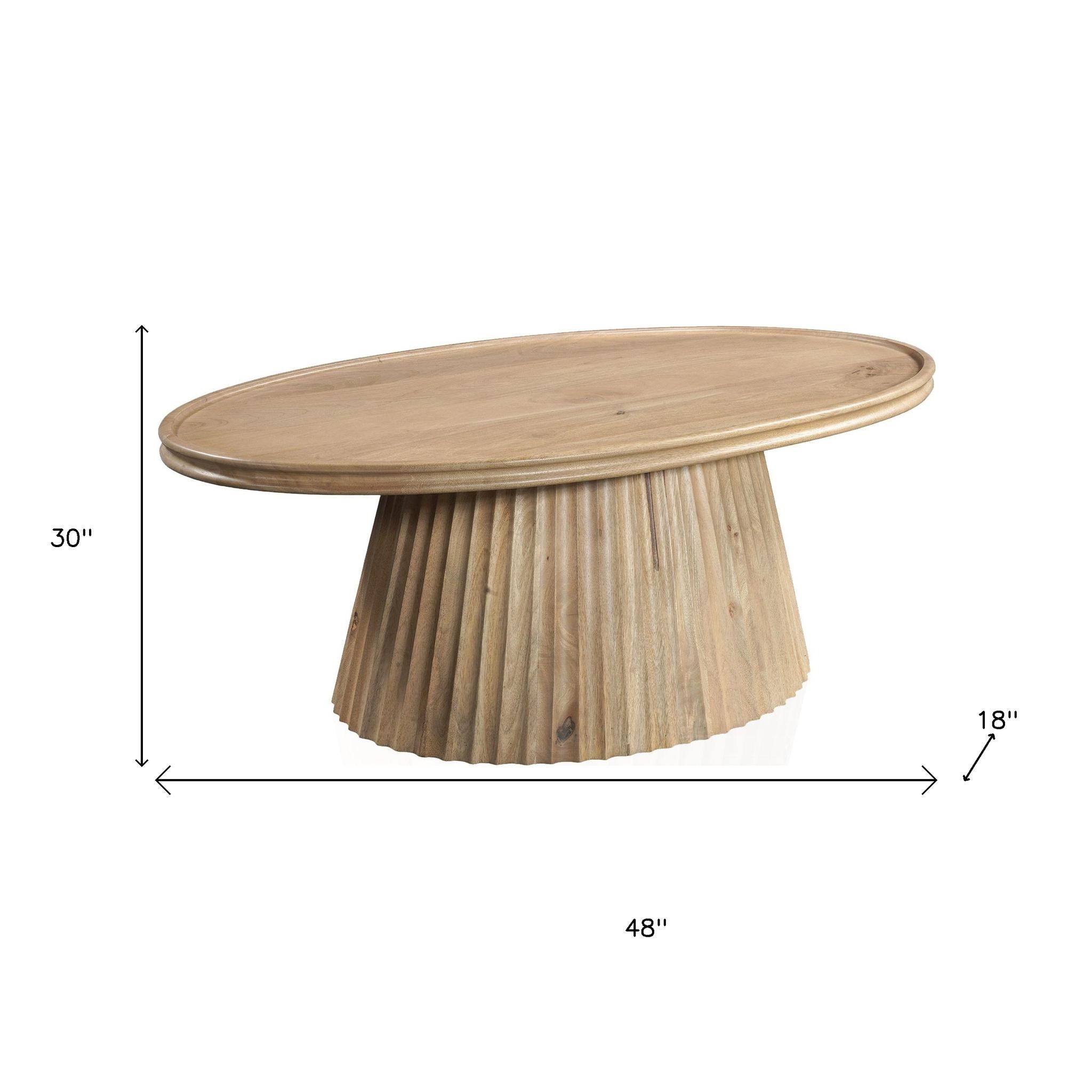 48" Light Brown Solid Wood Oval Pedestal Coffee Table