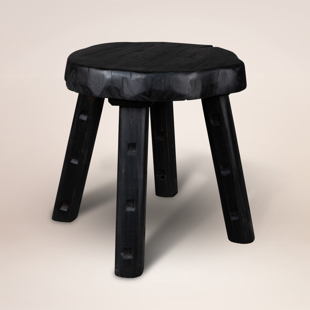 19" Matte Ebony Distressed Reclaimed Wood Round End Table