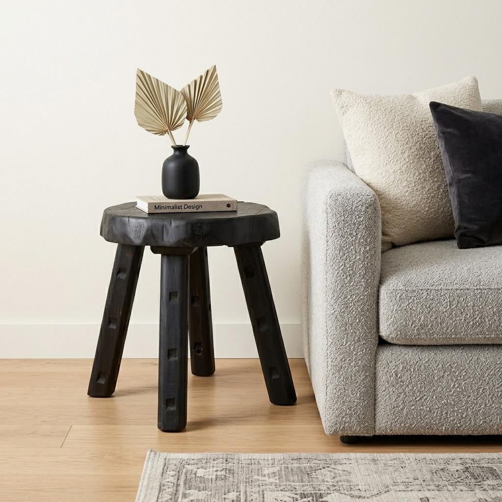 19" Matte Ebony Distressed Reclaimed Wood Round End Table