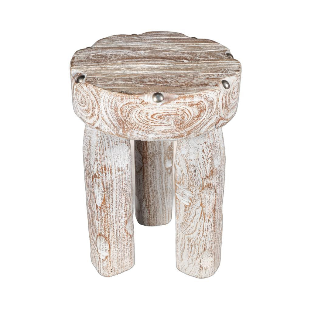 19" White Distressed Solid Wood Round End Table