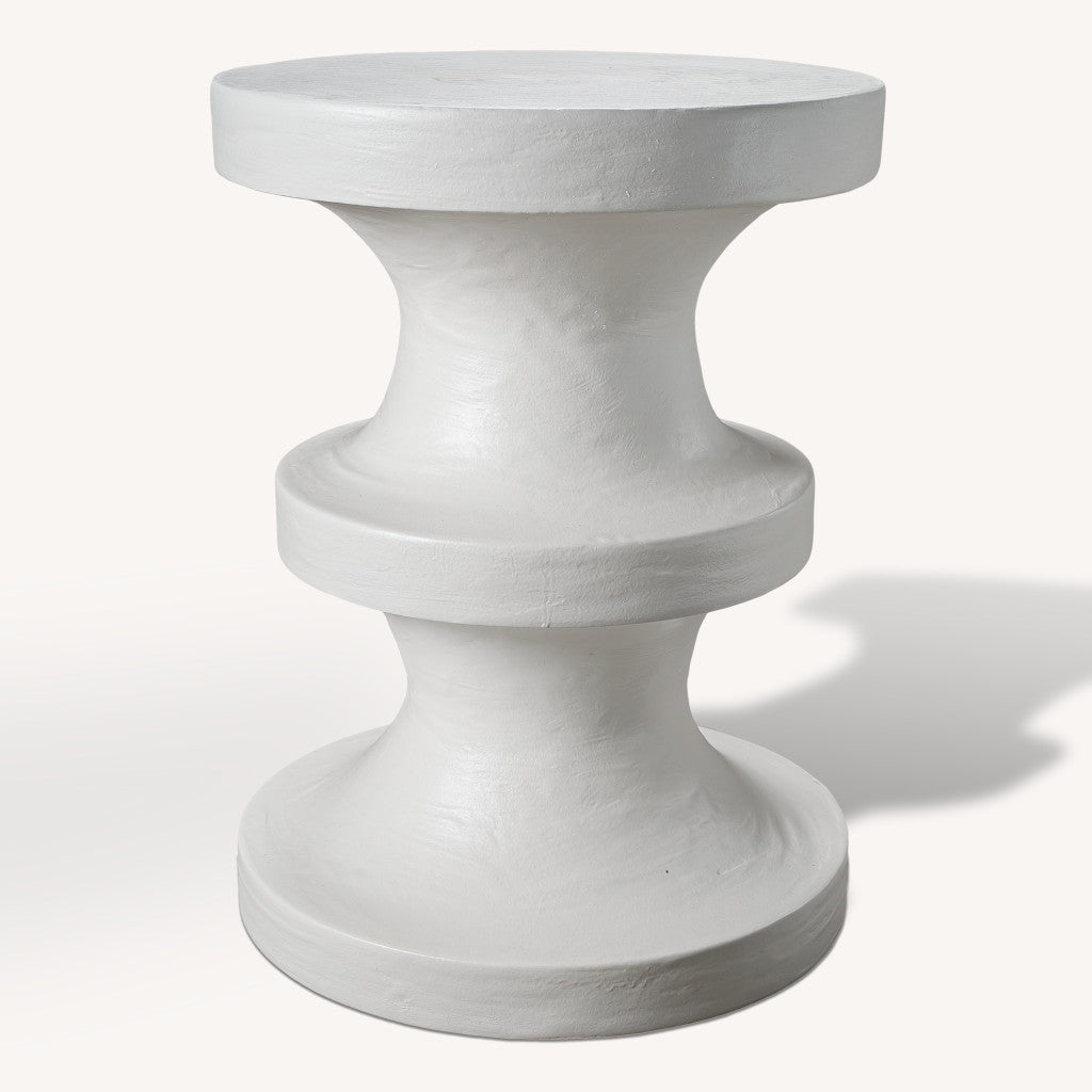 22" Matte White Lime Plaster Round Pedestal End Table