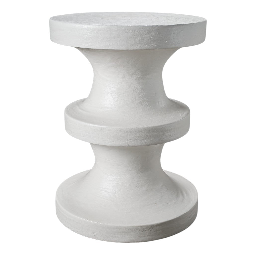 22" Matte White Lime Plaster Round Pedestal End Table