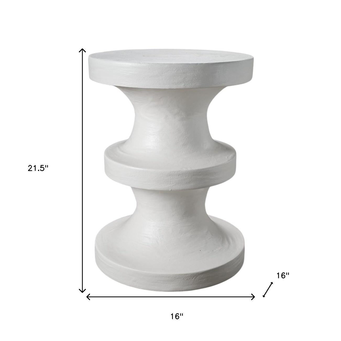 22" Matte White Lime Plaster Round Pedestal End Table