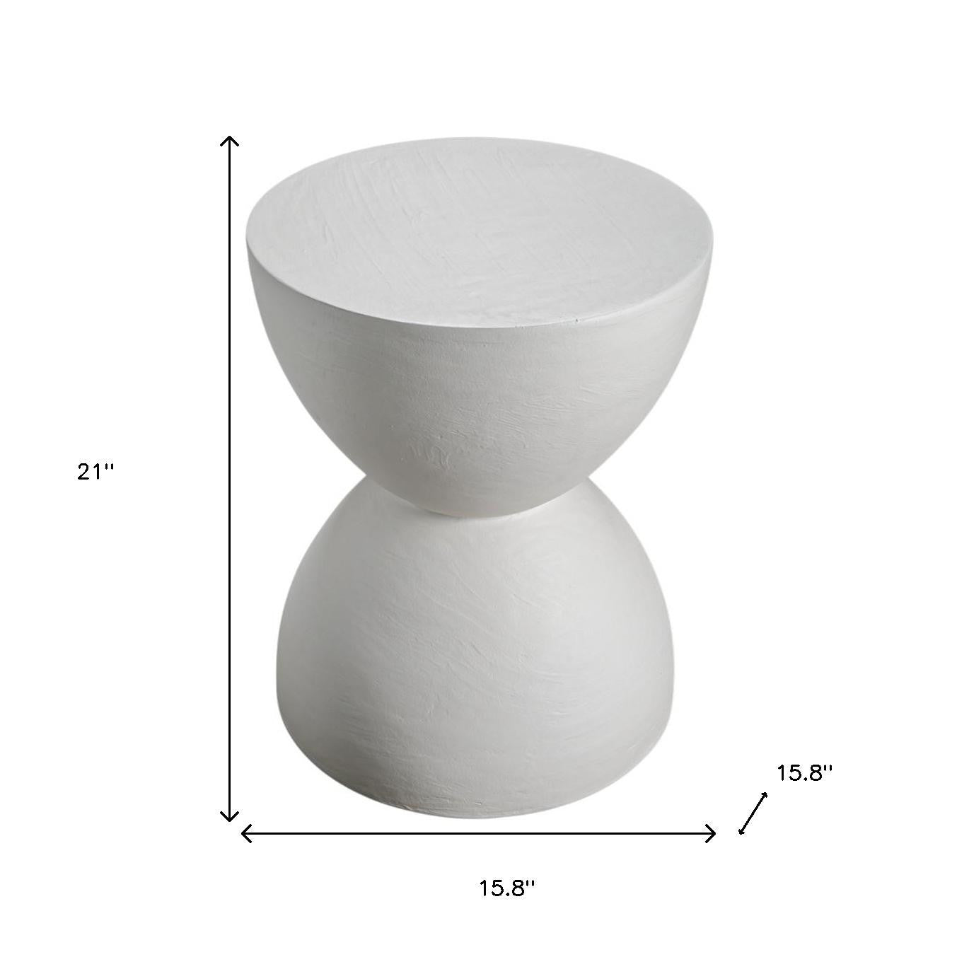 21" Distressed White Lime Plaster Round Hourglass End Table