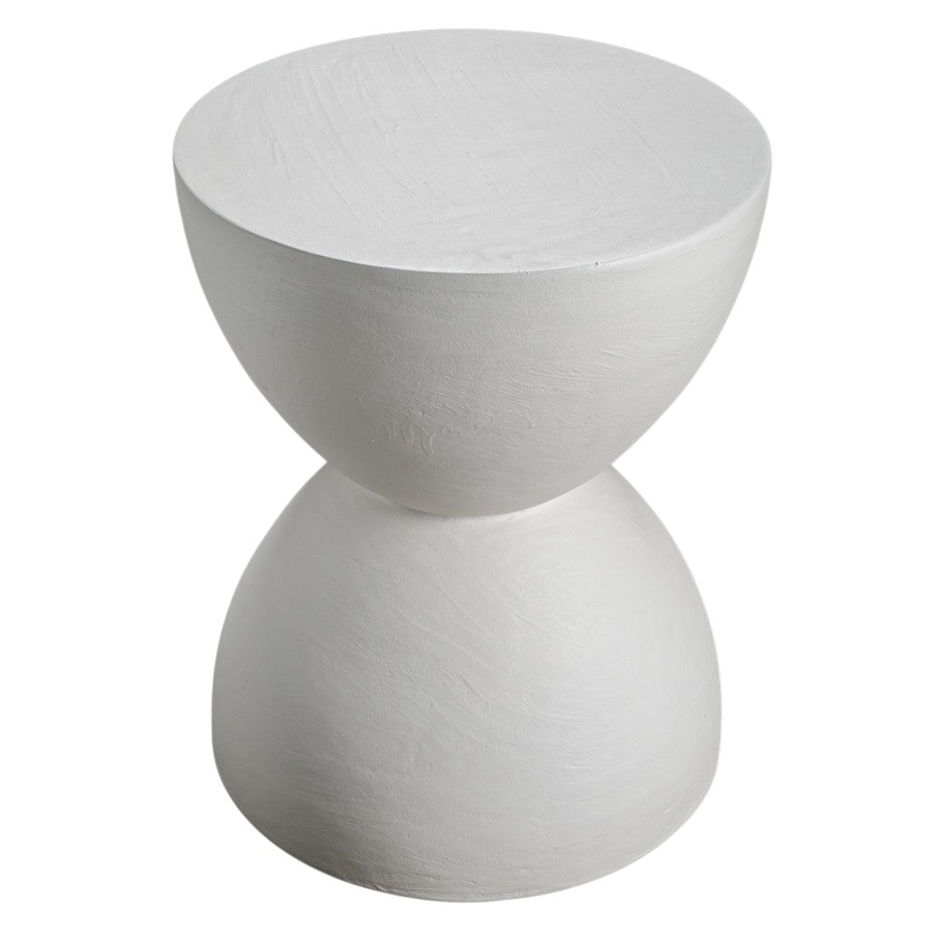 21" Distressed White Lime Plaster Round Hourglass End Table