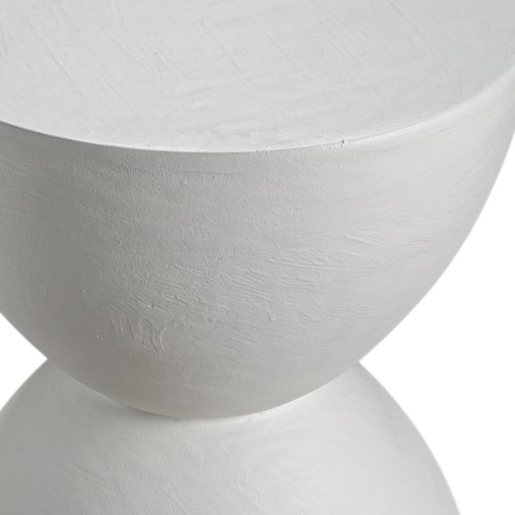 21" Distressed White Lime Plaster Round Hourglass End Table