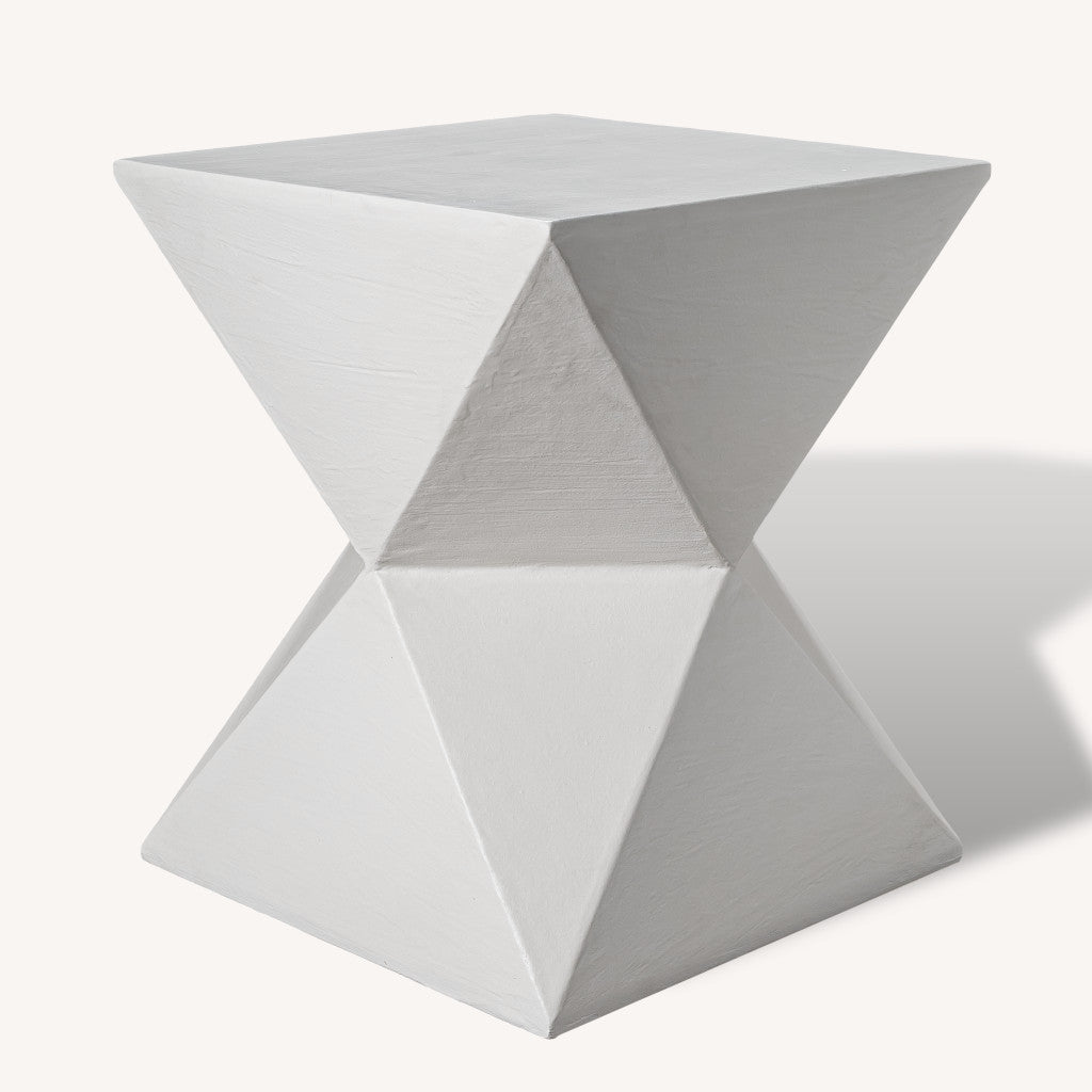 19" Washed White Lime Plaster Square End Table