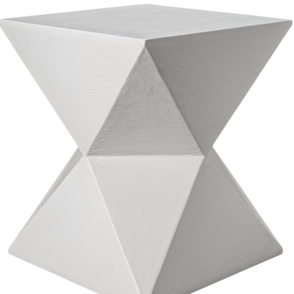 19" Washed White Lime Plaster Square End Table