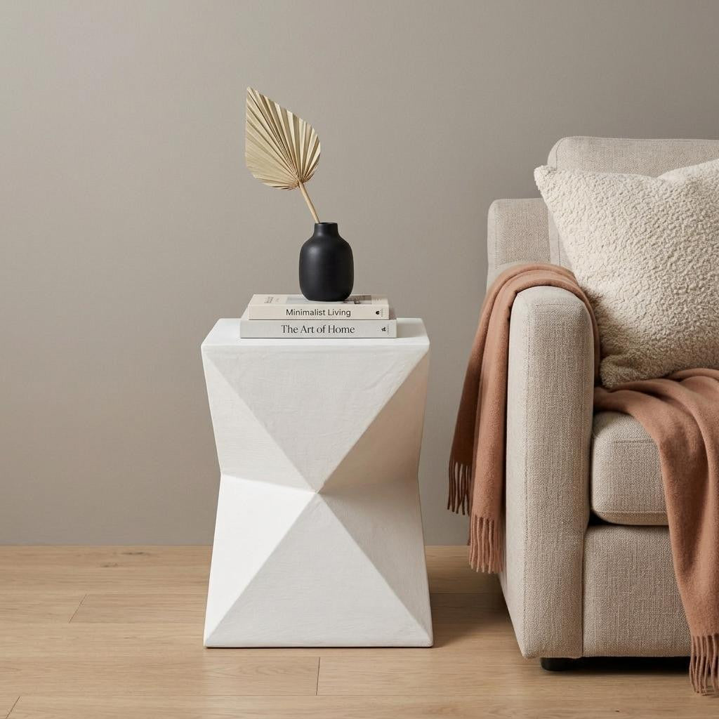 19" Washed White Lime Plaster Square End Table