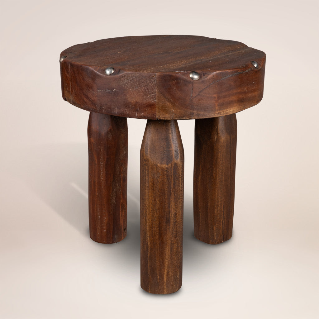 19" Natural Brown Distressed Reclaimed Wood Round End Table