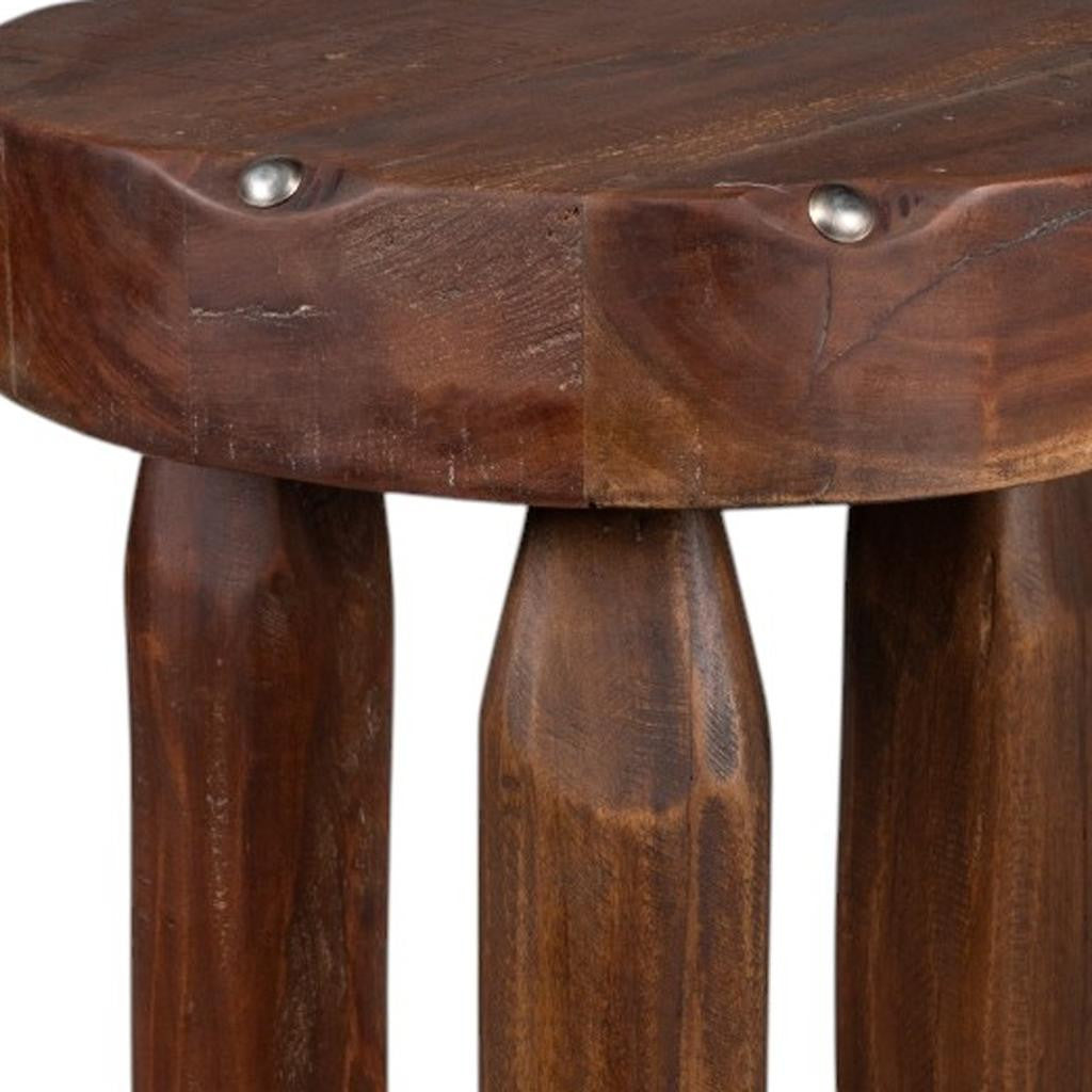 19" Natural Brown Distressed Reclaimed Wood Round End Table