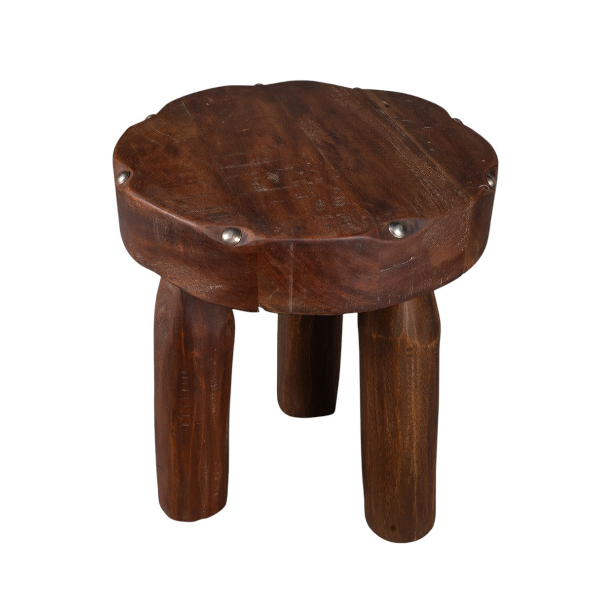 19" Natural Brown Distressed Reclaimed Wood Round End Table