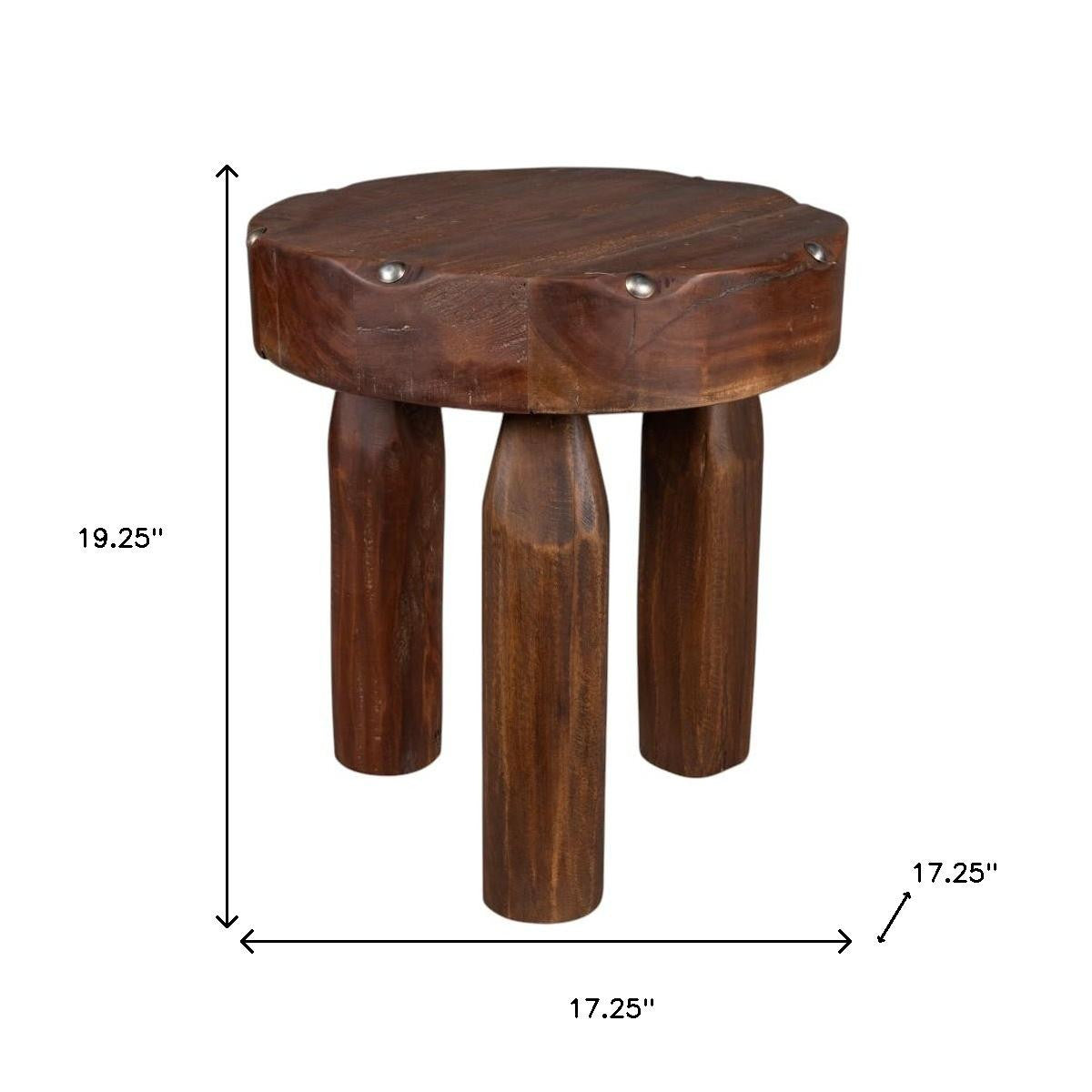 19" Natural Brown Distressed Reclaimed Wood Round End Table