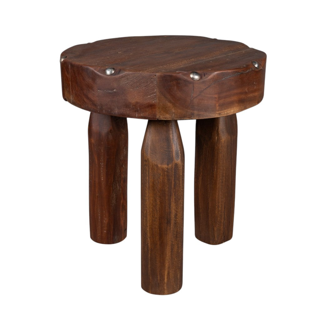19" Natural Brown Distressed Reclaimed Wood Round End Table