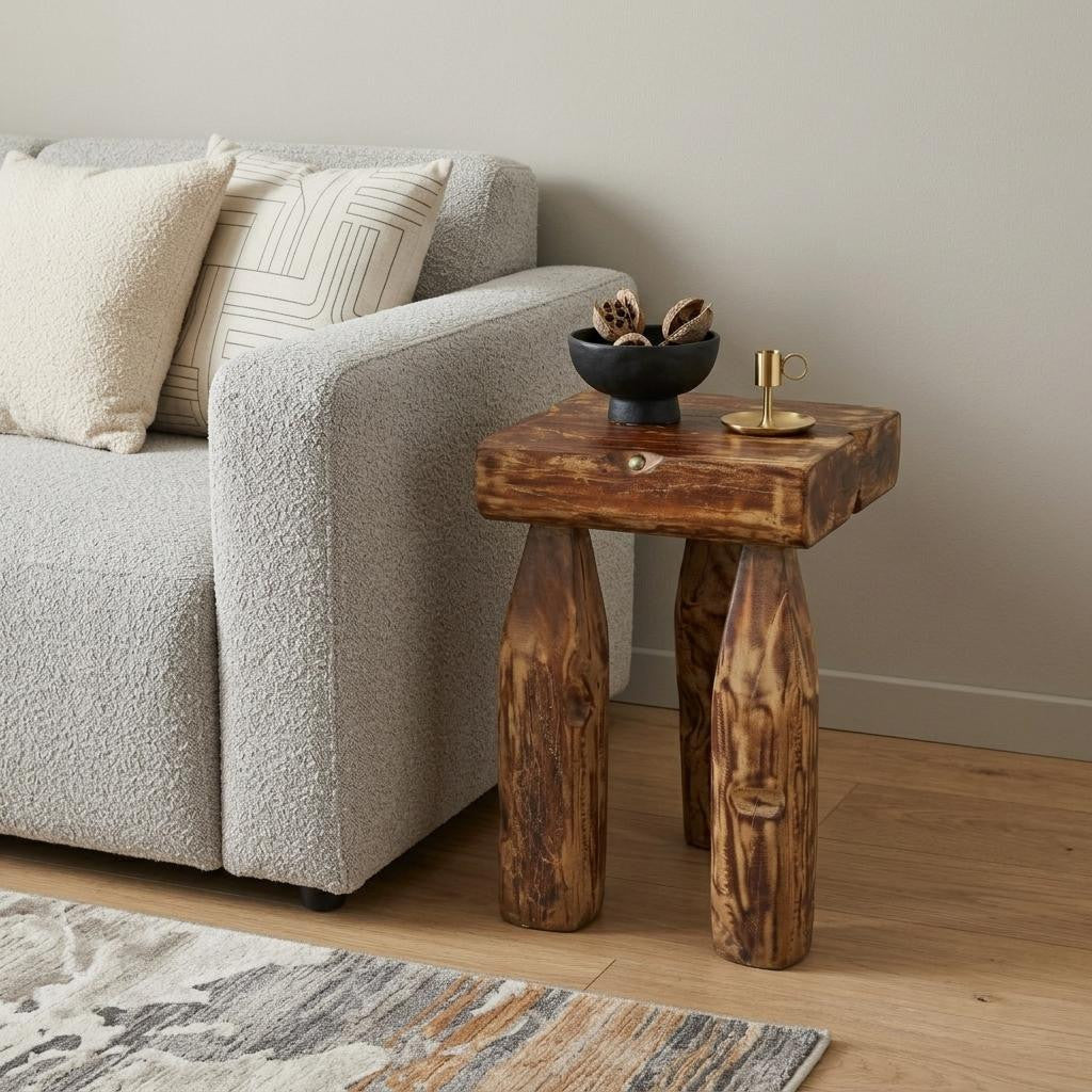 24" Distressed Brown Distressed Reclaimed Wood Square End Table