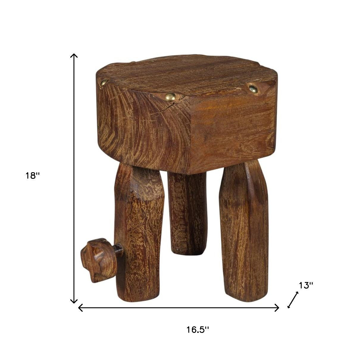 18" Natural Brown Distressed Brass and Reclaimed Wood Round End Table