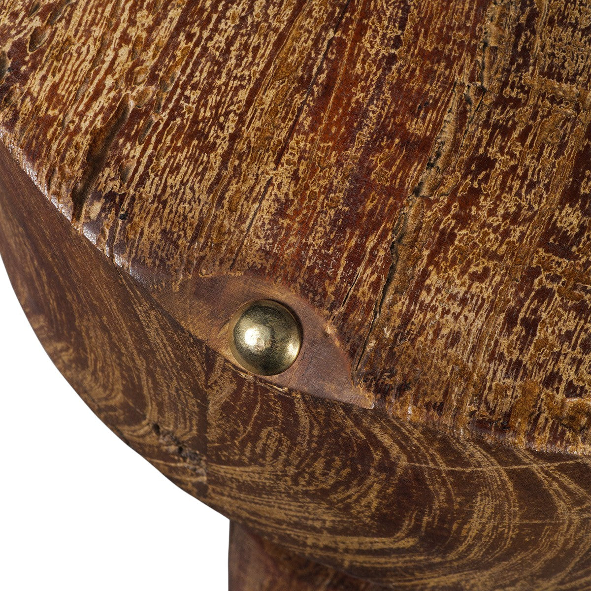 18" Natural Brown Distressed Brass and Reclaimed Wood Round End Table