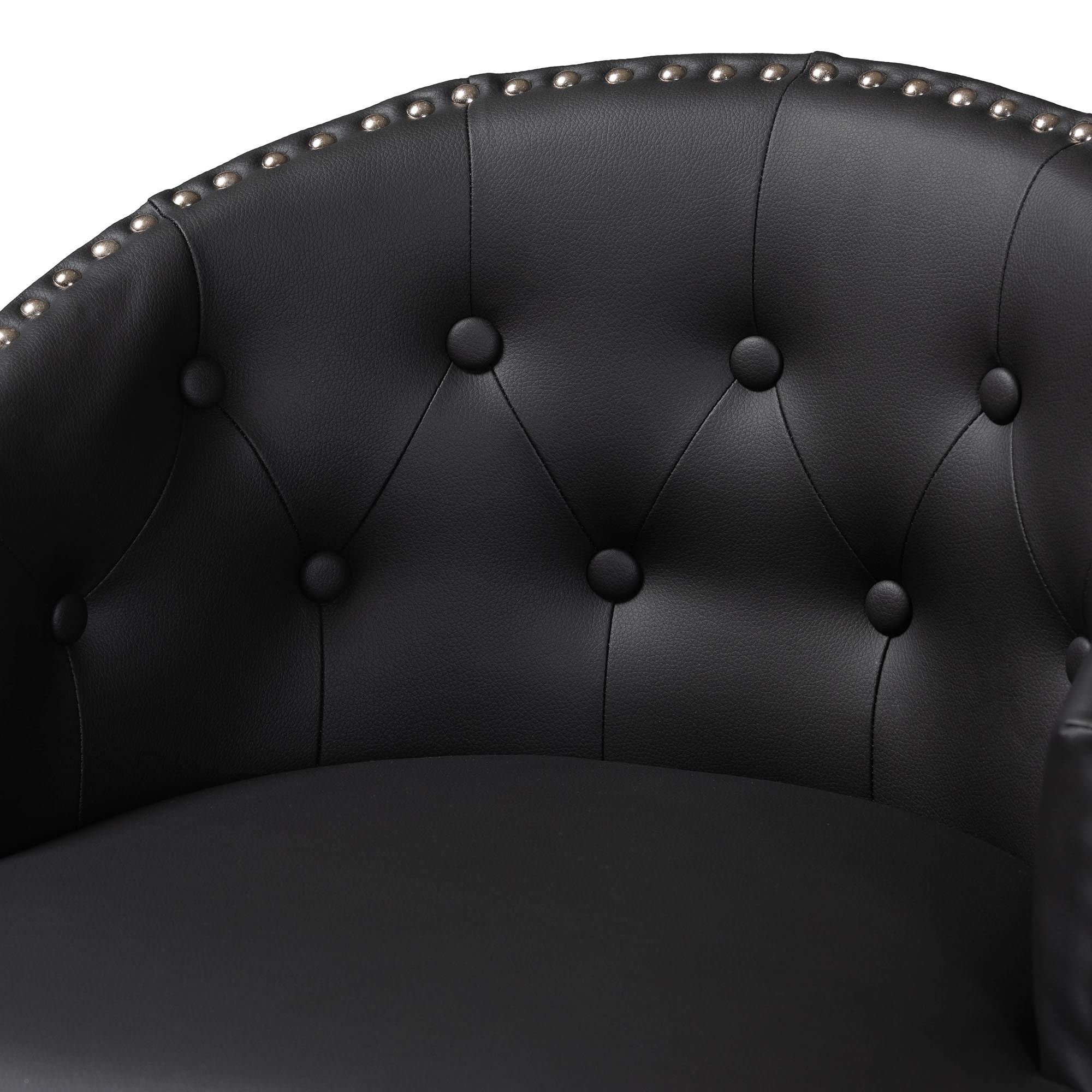 Baxton Studio Avril Modern and Contemporary Black Faux Leather Tufted Swivel Barstool with Nail heads Trim