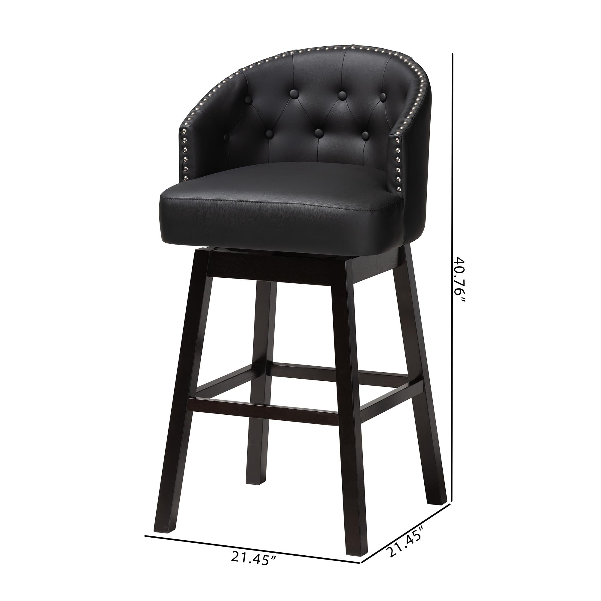 Baxton Studio Avril Modern and Contemporary Black Faux Leather Tufted Swivel Barstool with Nail heads Trim