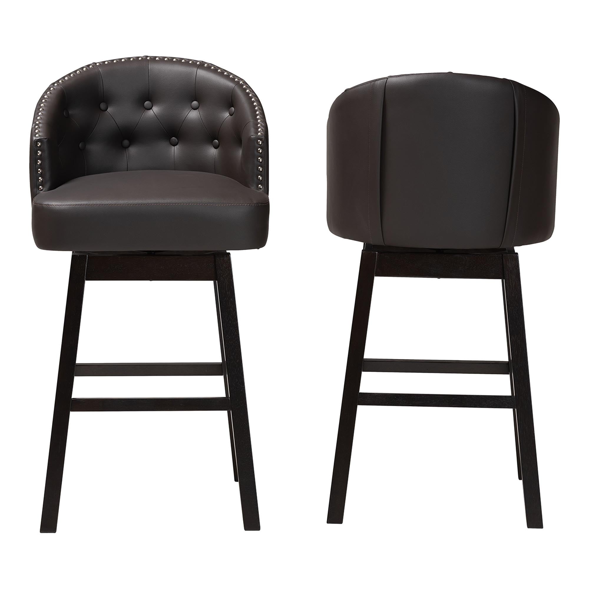 Baxton Studio Avril Modern and Contemporary Brown Faux Leather Tufted Swivel Barstool with Nail heads Trim