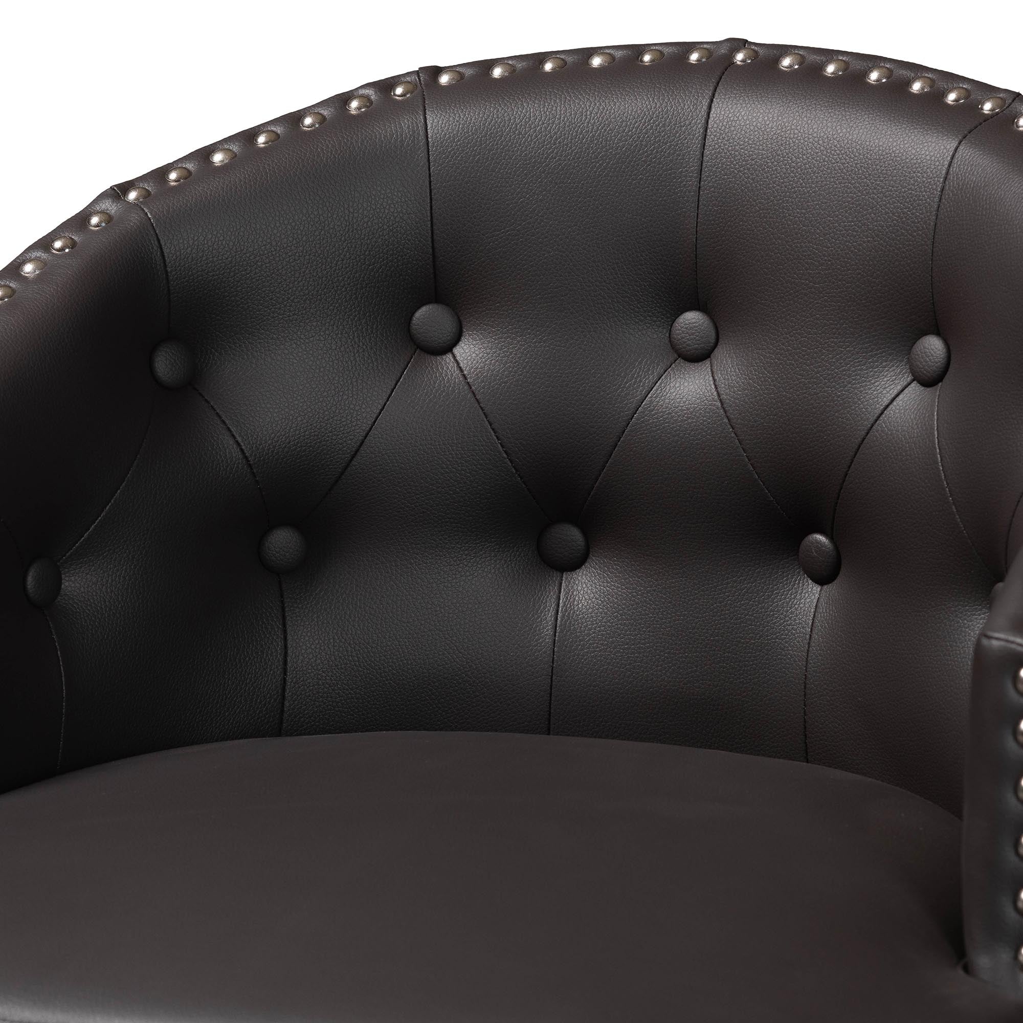 Baxton Studio Avril Modern and Contemporary Brown Faux Leather Tufted Swivel Barstool with Nail heads Trim