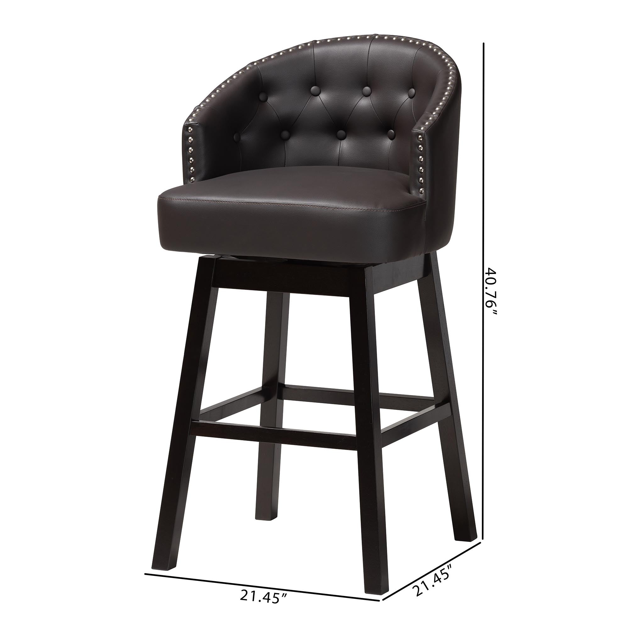 Baxton Studio Avril Modern and Contemporary Brown Faux Leather Tufted Swivel Barstool with Nail heads Trim