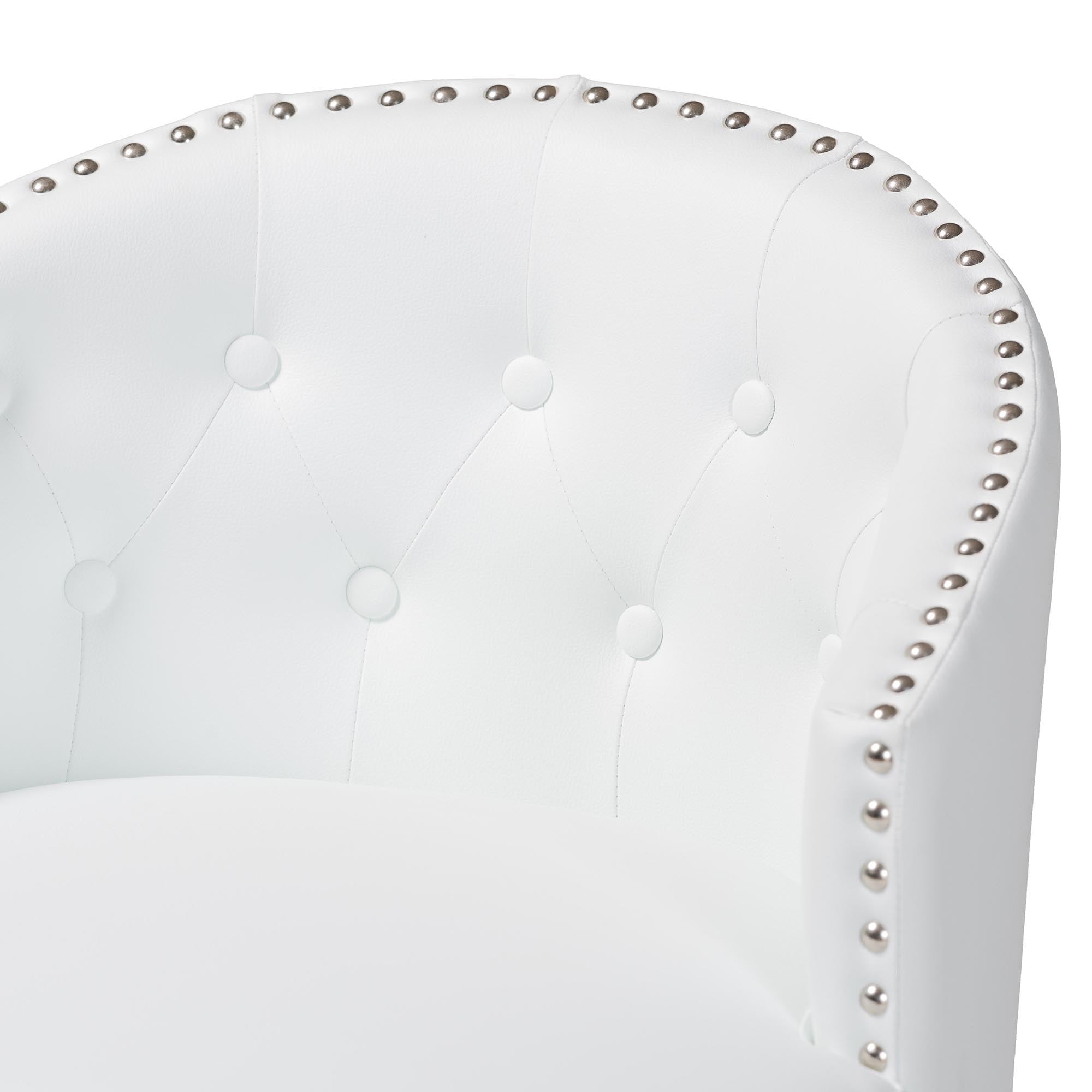 Baxton Studio Avril Modern and Contemporary White Faux Leather Tufted 2-Piece Swivel Barstool Set with Nail heads Trim