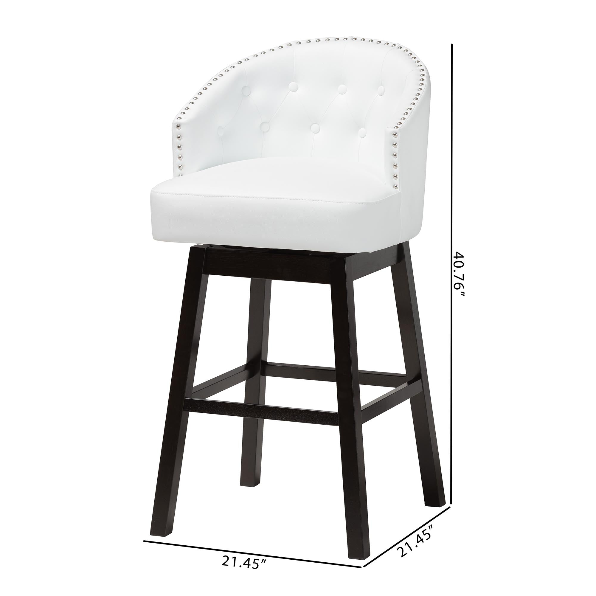 Baxton Studio Avril Modern and Contemporary White Faux Leather Tufted 2-Piece Swivel Barstool Set with Nail heads Trim