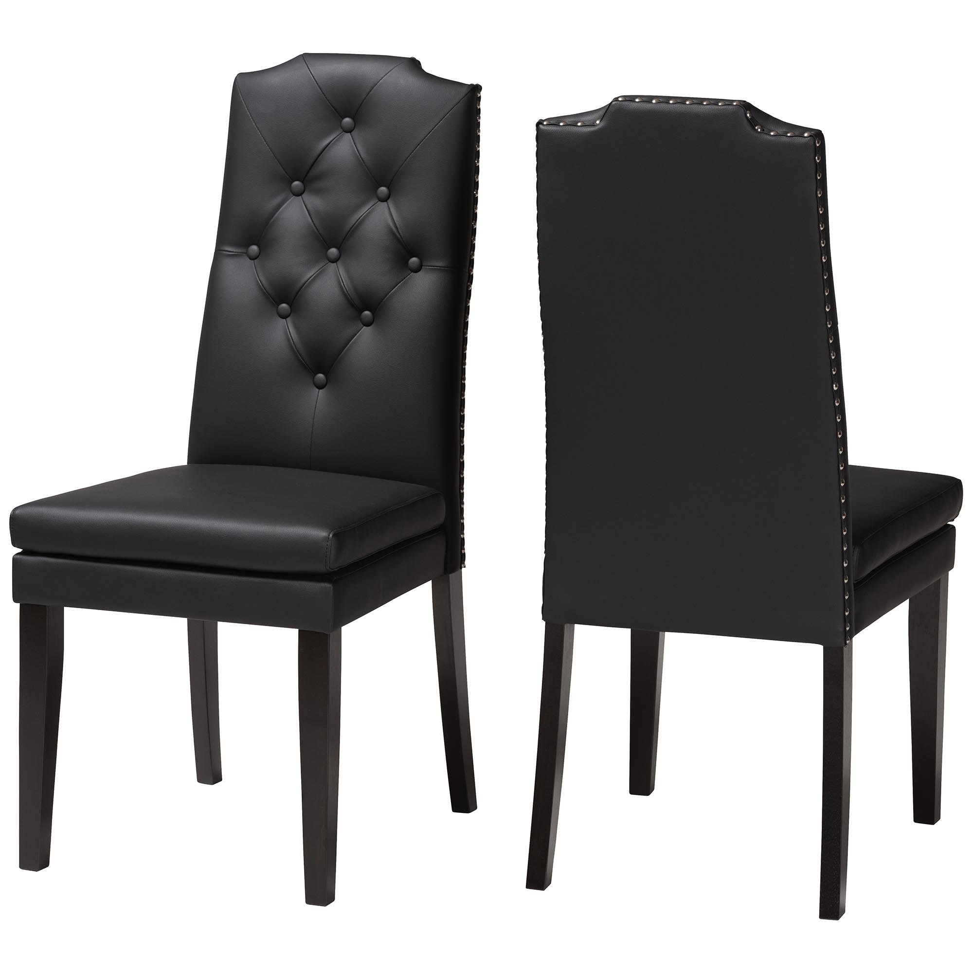 Baxton Studio Dylin Modern and Contemporary Black Faux Leather Button-Tufted Nail heads Trim Dining Chair