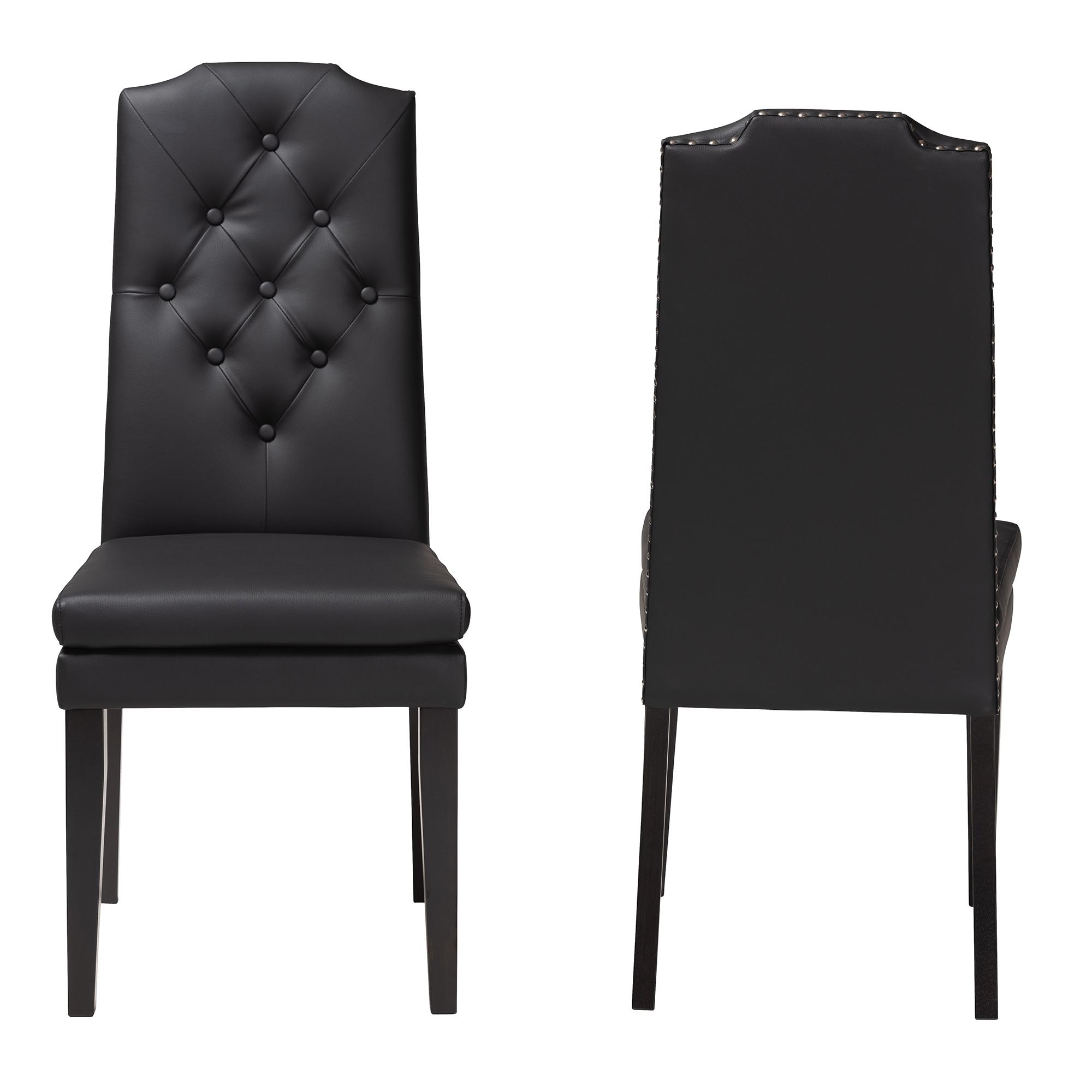 Baxton Studio Dylin Modern and Contemporary Black Faux Leather Button-Tufted Nail heads Trim Dining Chair