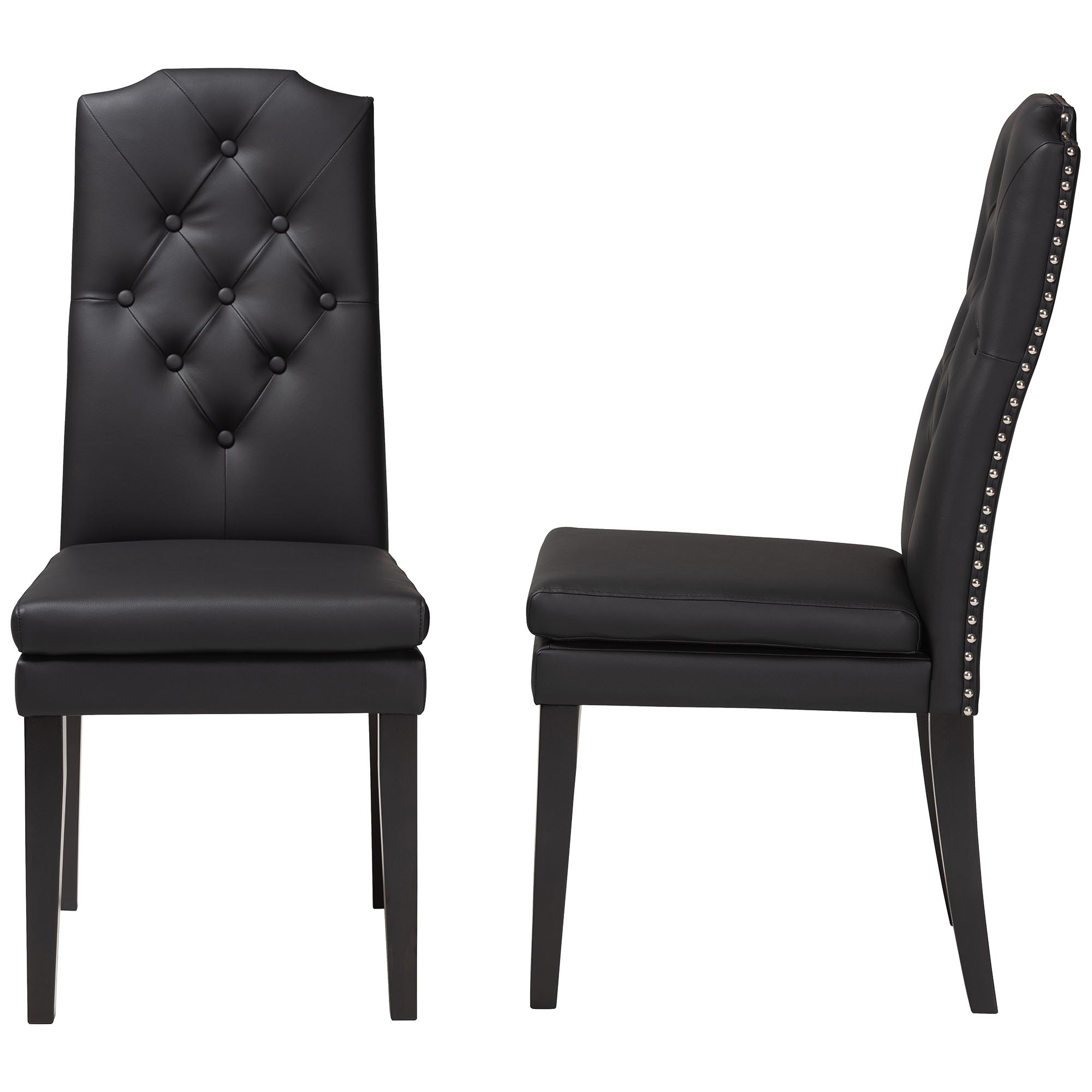 Baxton Studio Dylin Modern and Contemporary Black Faux Leather Button-Tufted Nail heads Trim Dining Chair