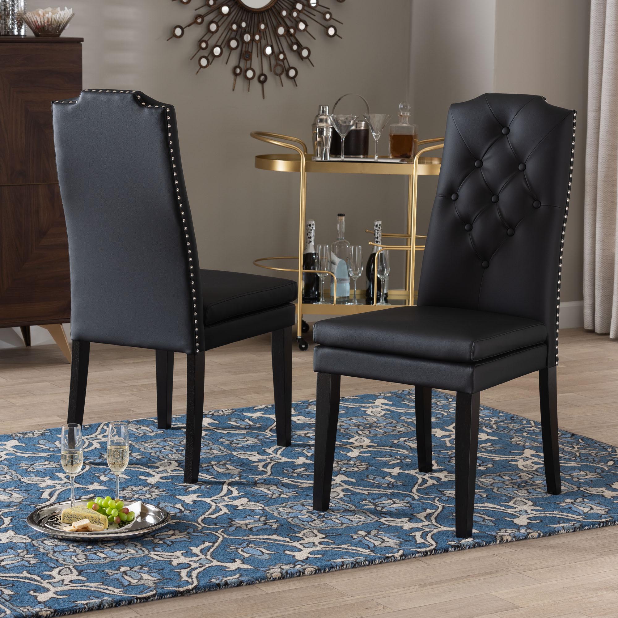 Baxton Studio Dylin Modern and Contemporary Black Faux Leather Button-Tufted Nail heads Trim Dining Chair
