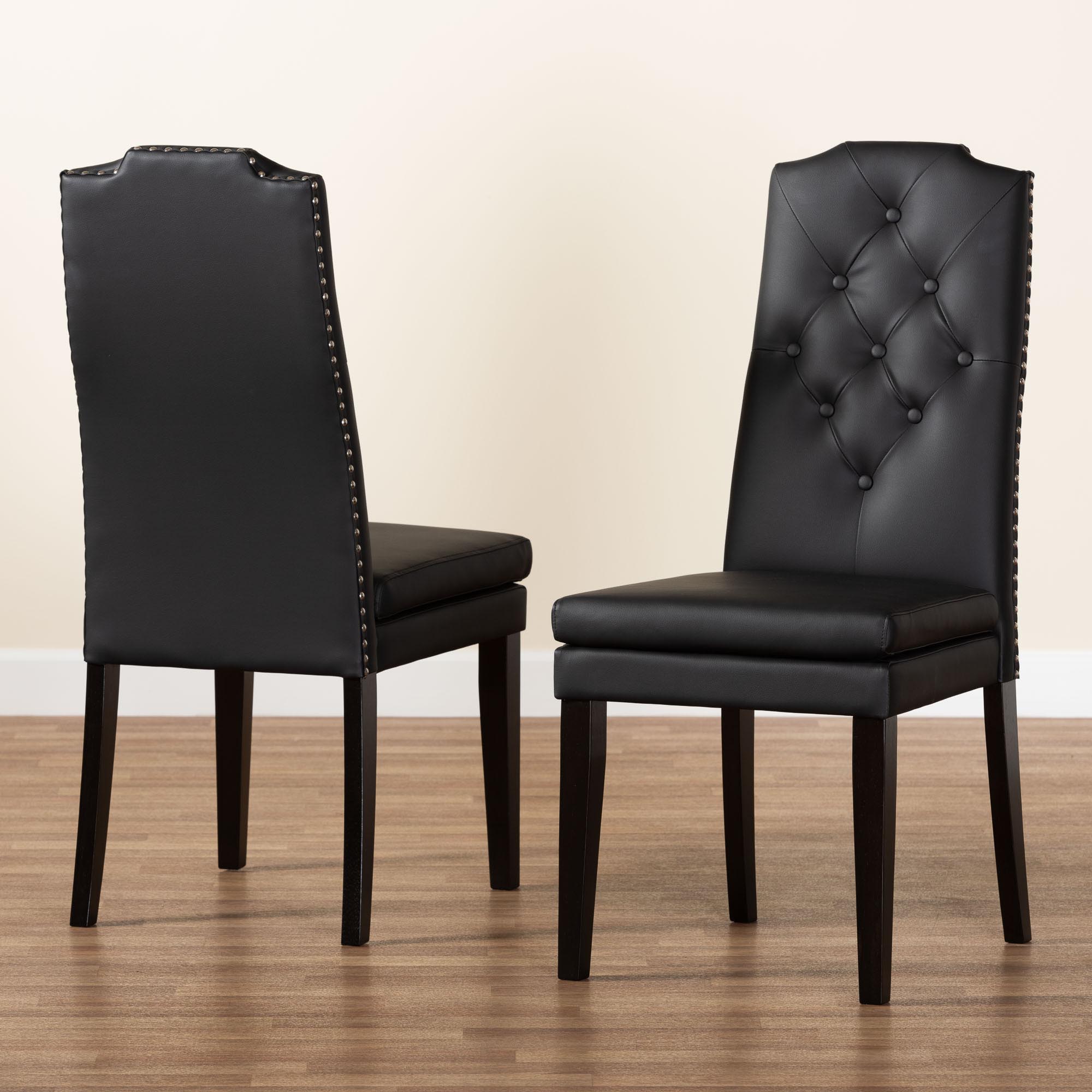 Baxton Studio Dylin Modern and Contemporary Black Faux Leather Button-Tufted Nail heads Trim Dining Chair