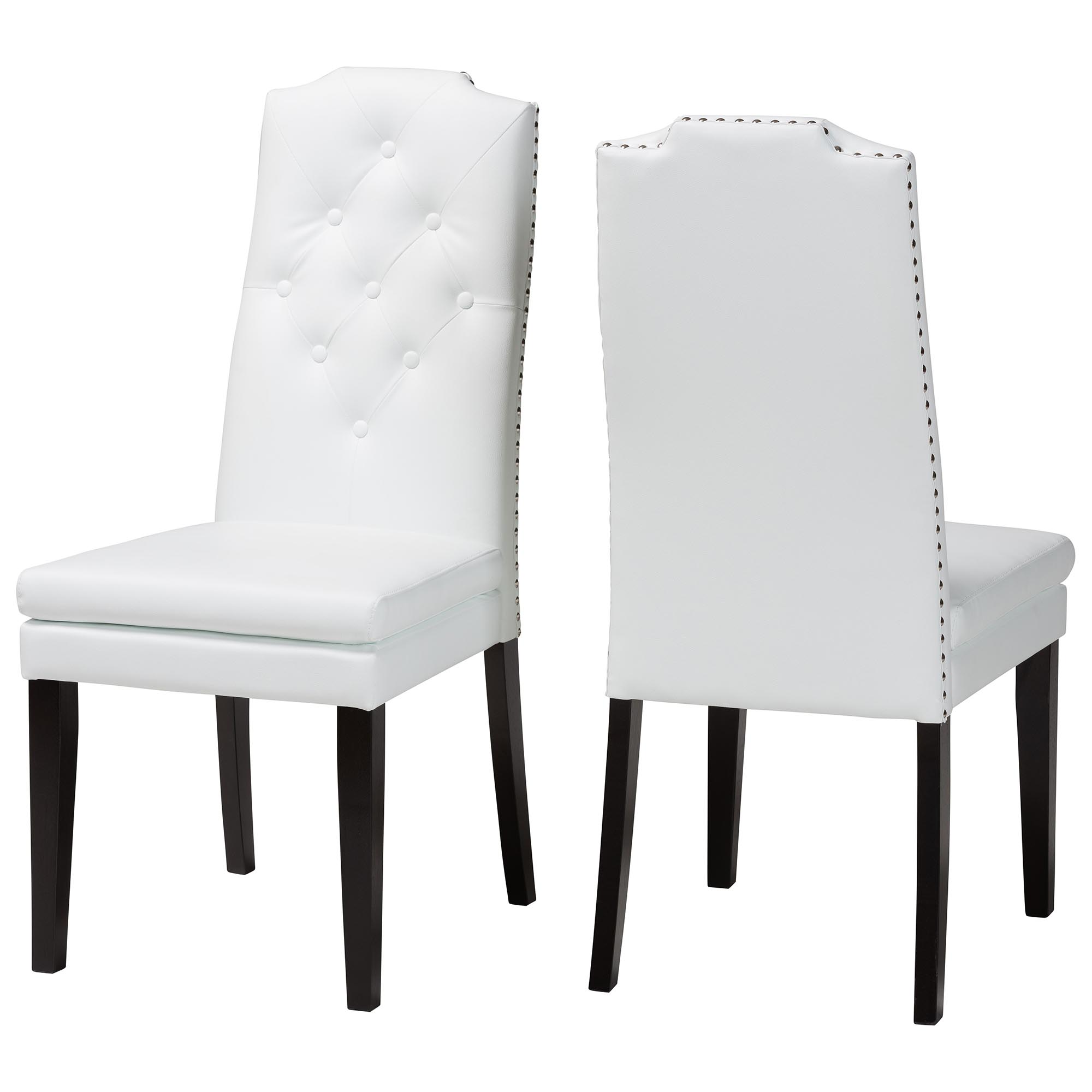 Baxton Studio Dylin Modern and Contemporary White Faux Leather Button-Tufted Nail heads Trim Dining Chair