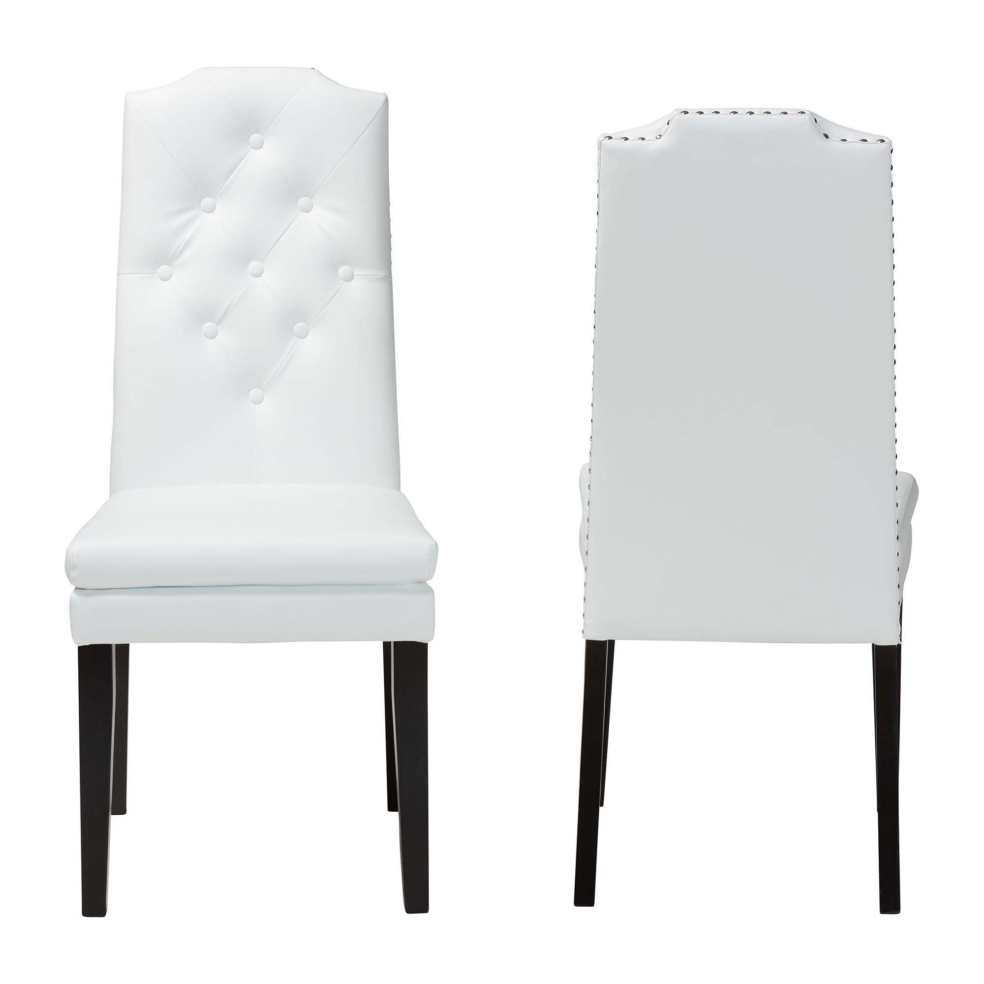 Baxton Studio Dylin Modern and Contemporary White Faux Leather Button-Tufted Nail heads Trim Dining Chair