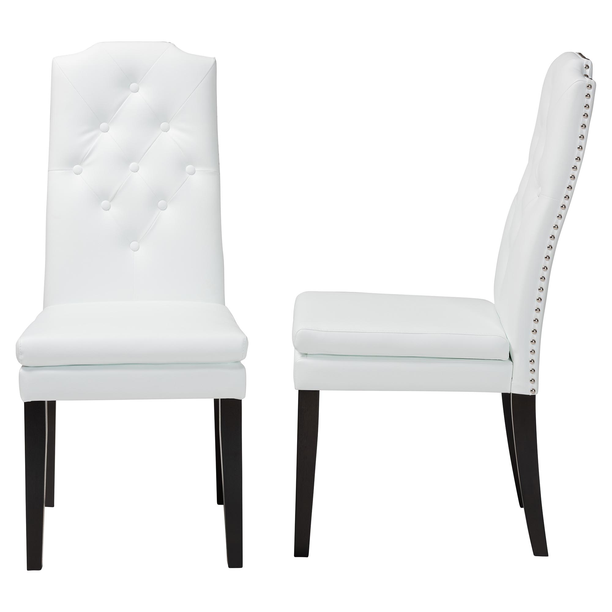 Baxton Studio Dylin Modern and Contemporary White Faux Leather Button-Tufted Nail heads Trim Dining Chair