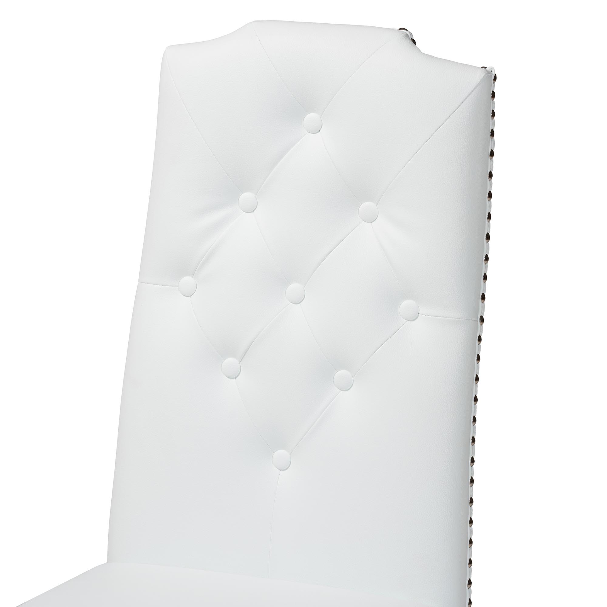 Baxton Studio Dylin Modern and Contemporary White Faux Leather Button-Tufted Nail heads Trim Dining Chair
