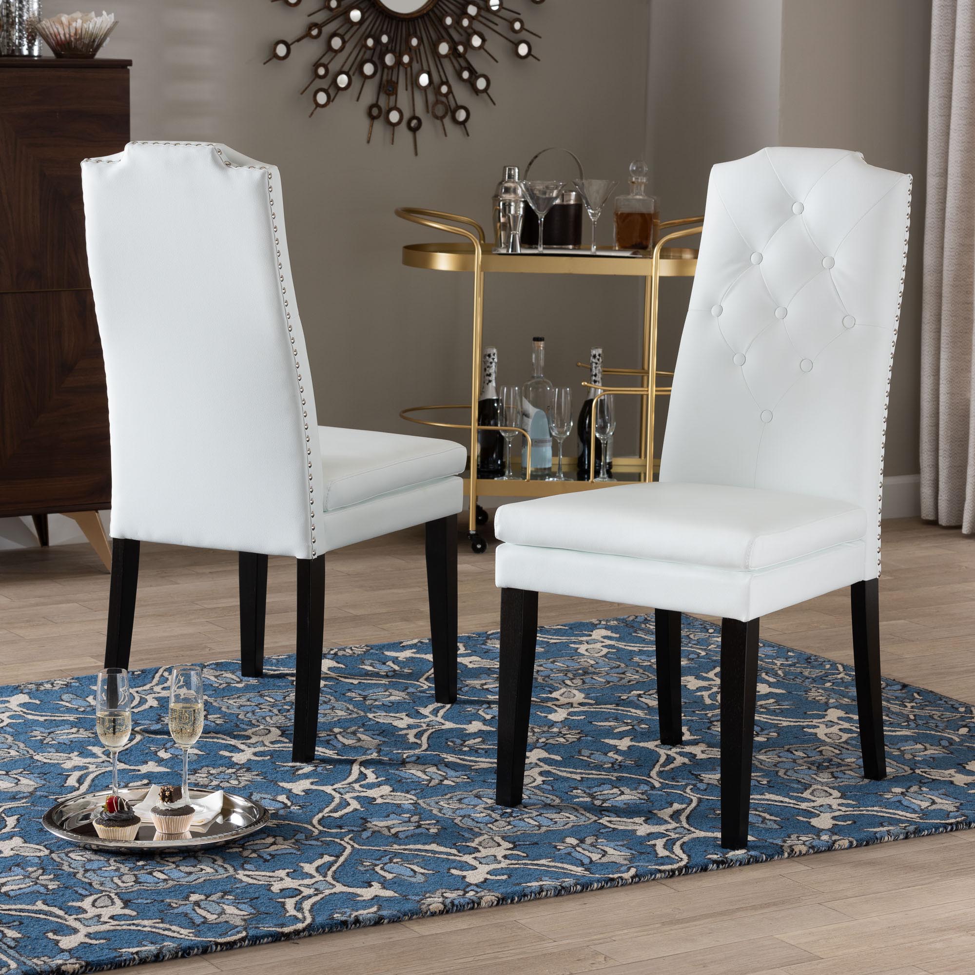 Baxton Studio Dylin Modern and Contemporary White Faux Leather Button-Tufted Nail heads Trim Dining Chair