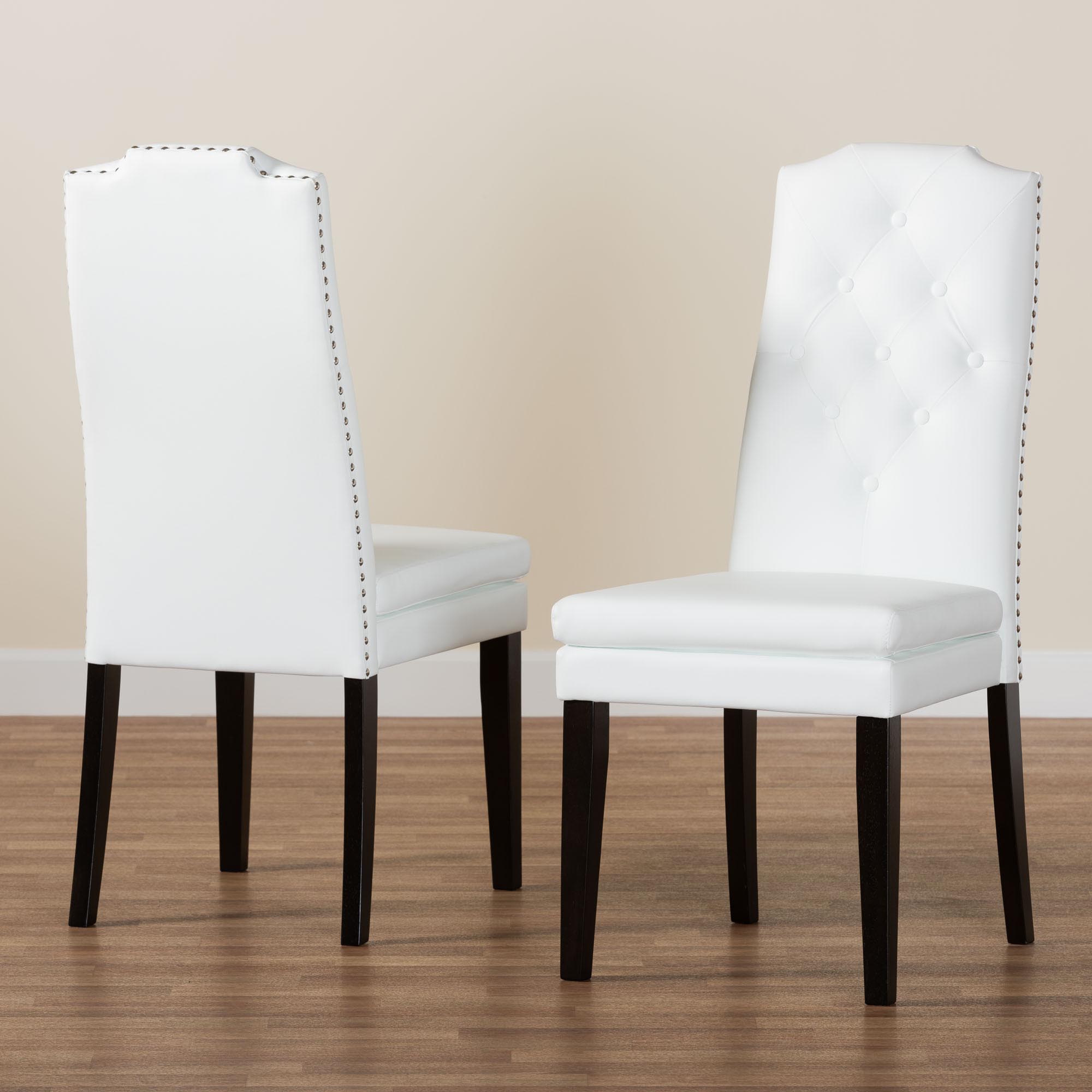 Baxton Studio Dylin Modern and Contemporary White Faux Leather Button-Tufted Nail heads Trim Dining Chair