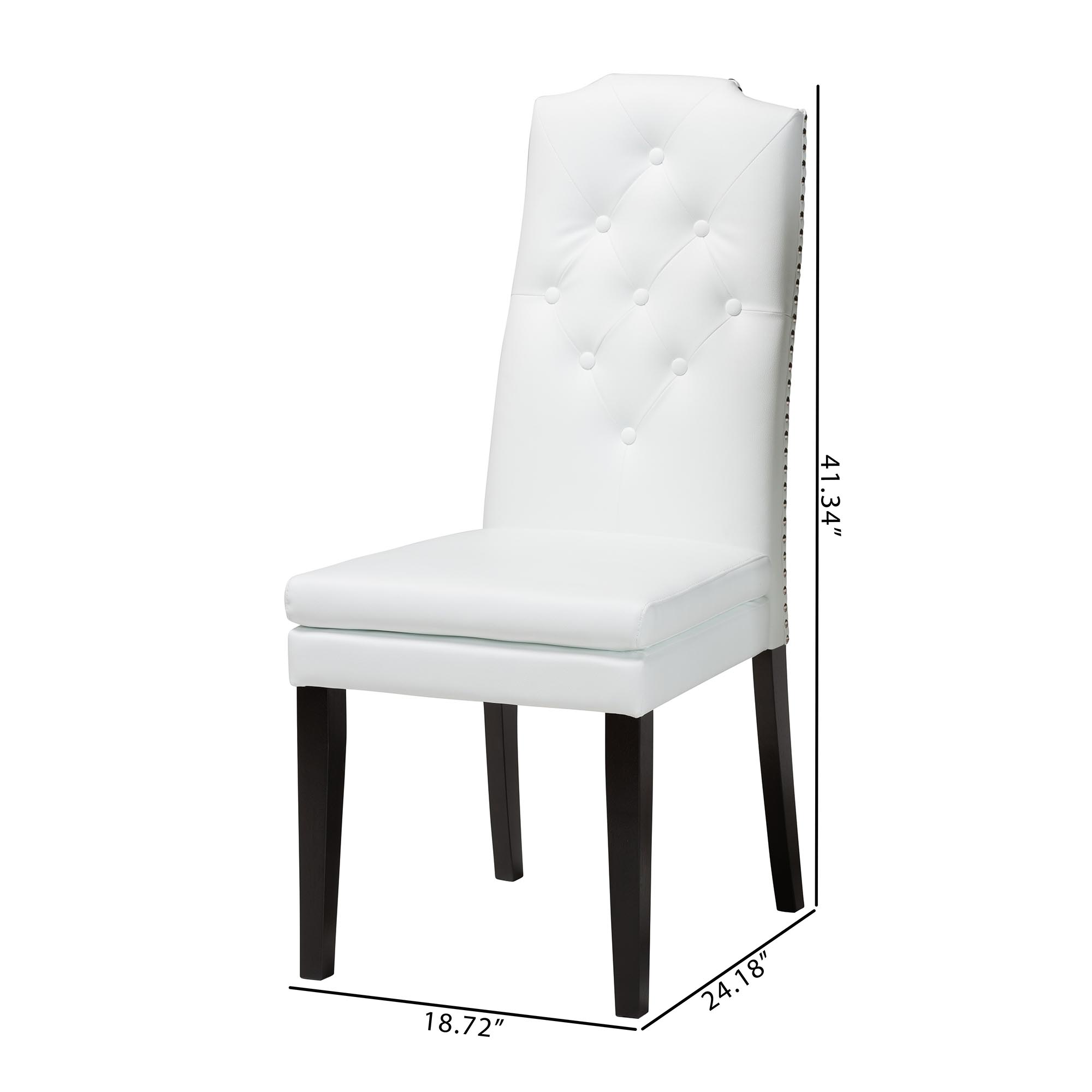 Baxton Studio Dylin Modern and Contemporary White Faux Leather Button-Tufted Nail heads Trim Dining Chair