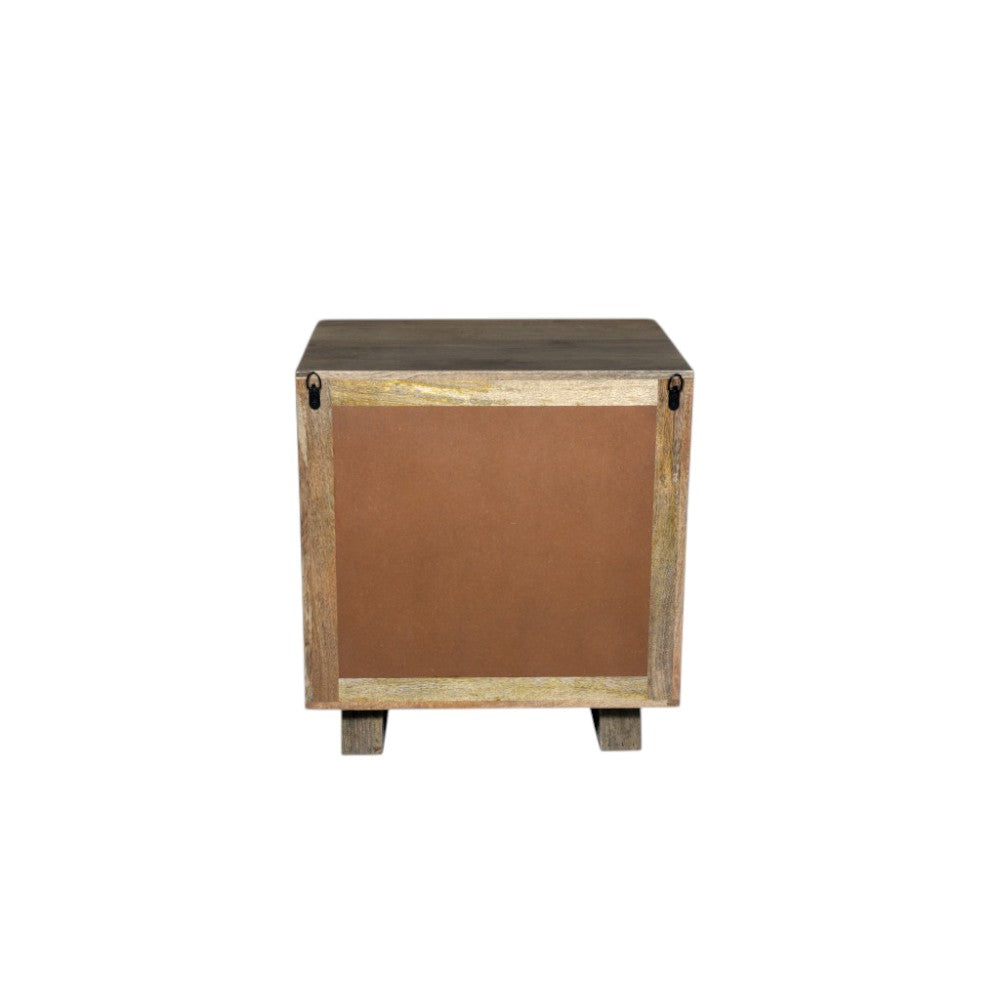 26" Brown Solid Wood Carved Geometric Two Drawer Nightstand
