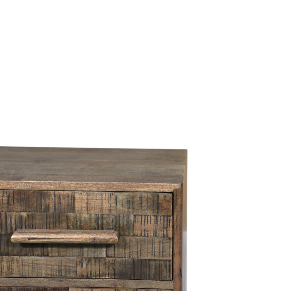 26" Brown Solid Wood Carved Geometric Two Drawer Nightstand