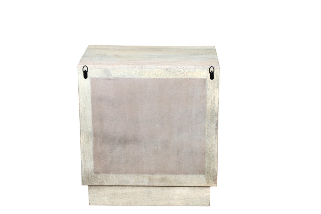 26" Gray Solid Wood Carved Abstract Two Drawer Nightstand