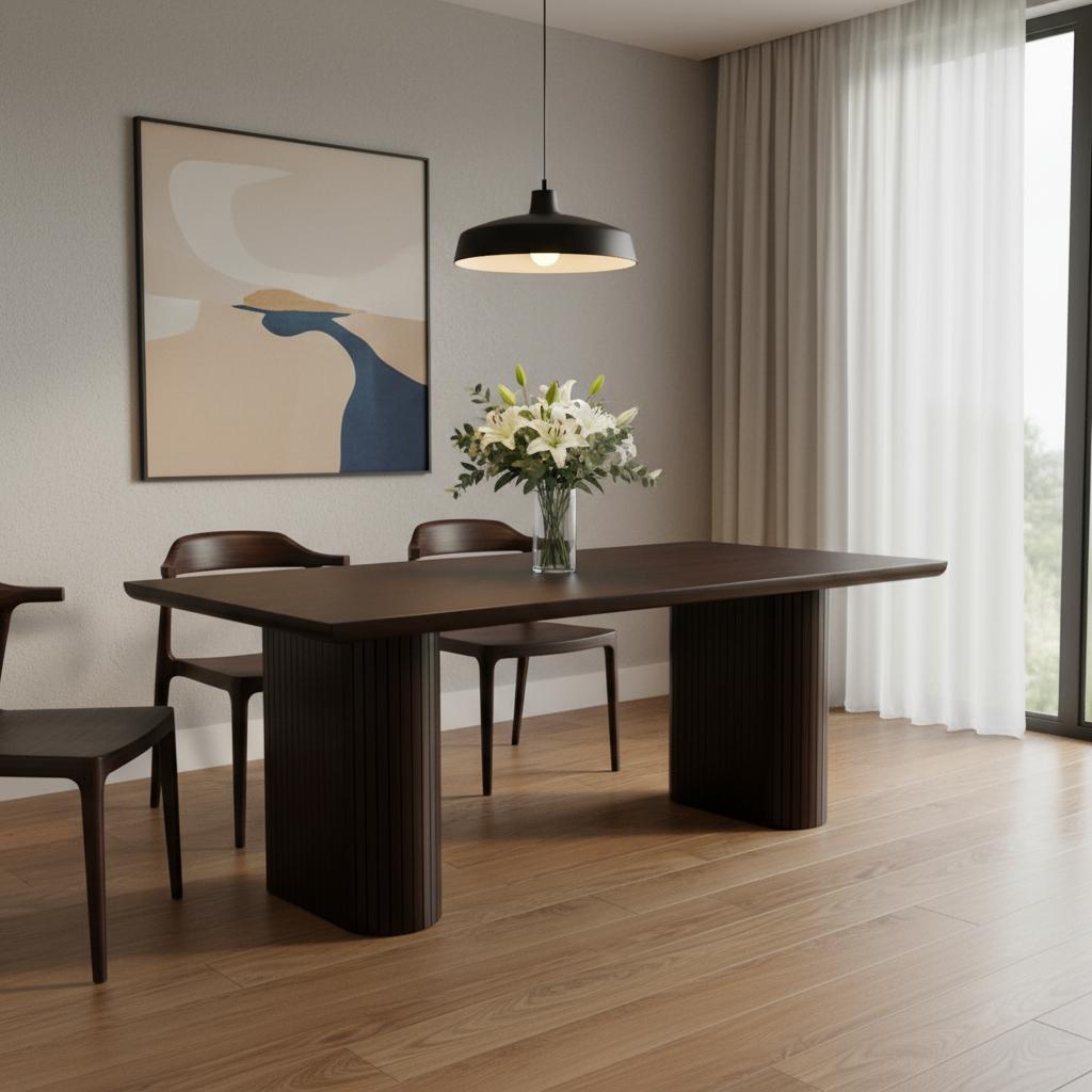 82" Dark Brown Wood Double Pedestal Base Dining Table
