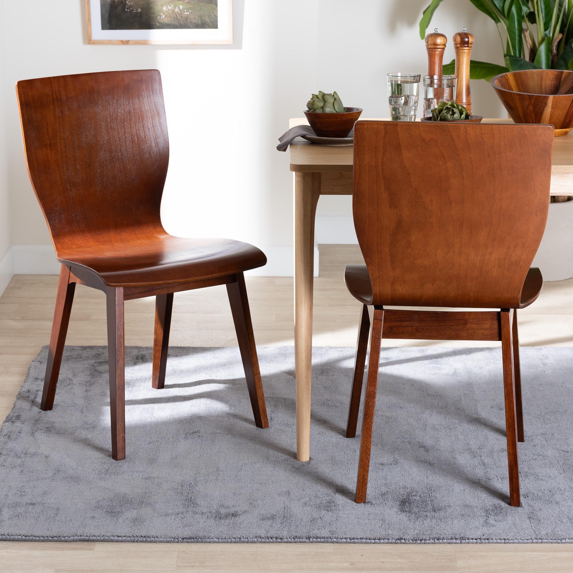 Baxton Studio Elsa Mid-century Modern Scandinavian Style Dark Walnut Bent Wood Dining Chair