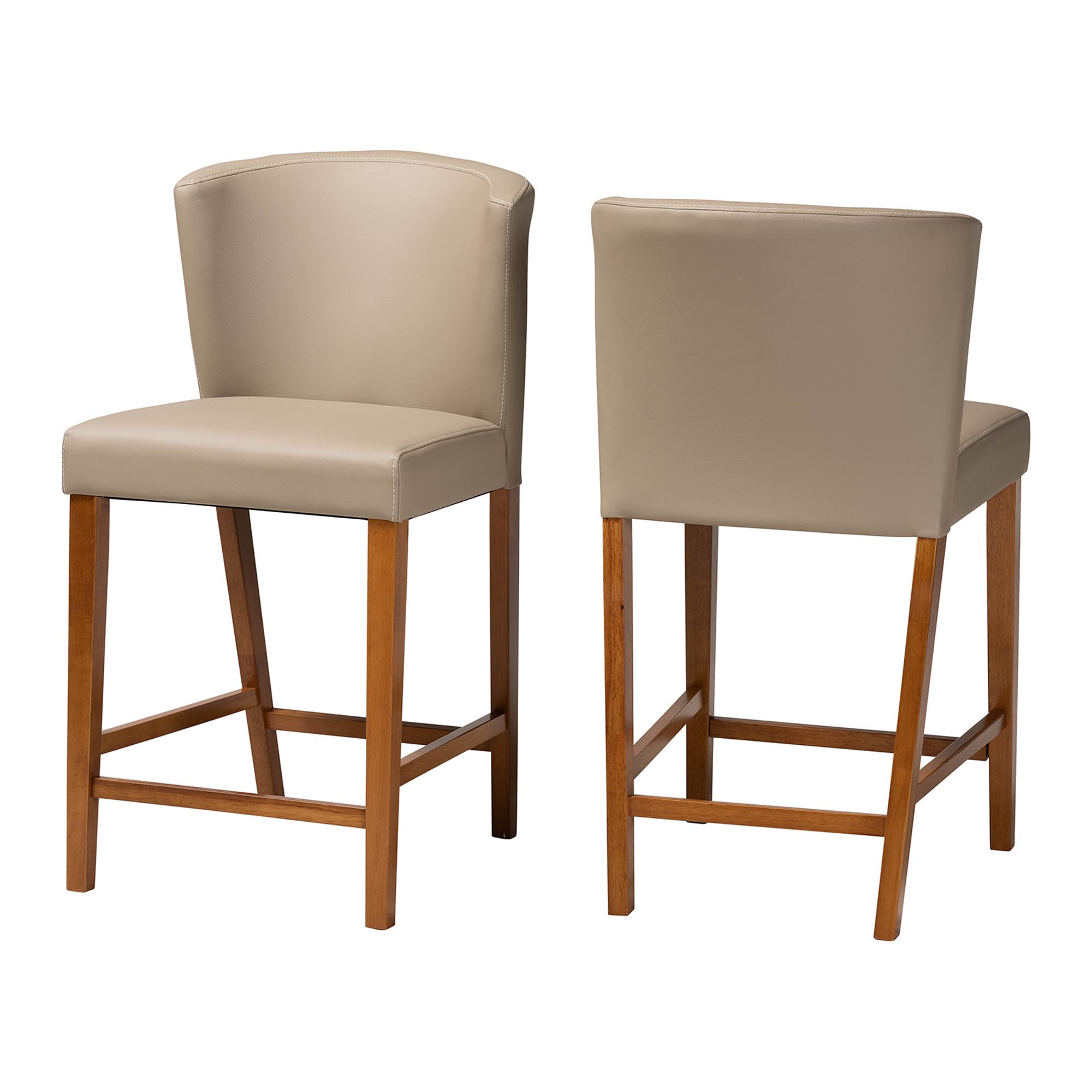 Baxton Studio Olivia Mid-century Modern Scandinavian Style Dark Walnut Wood Grey Faux Leather Pub Stool