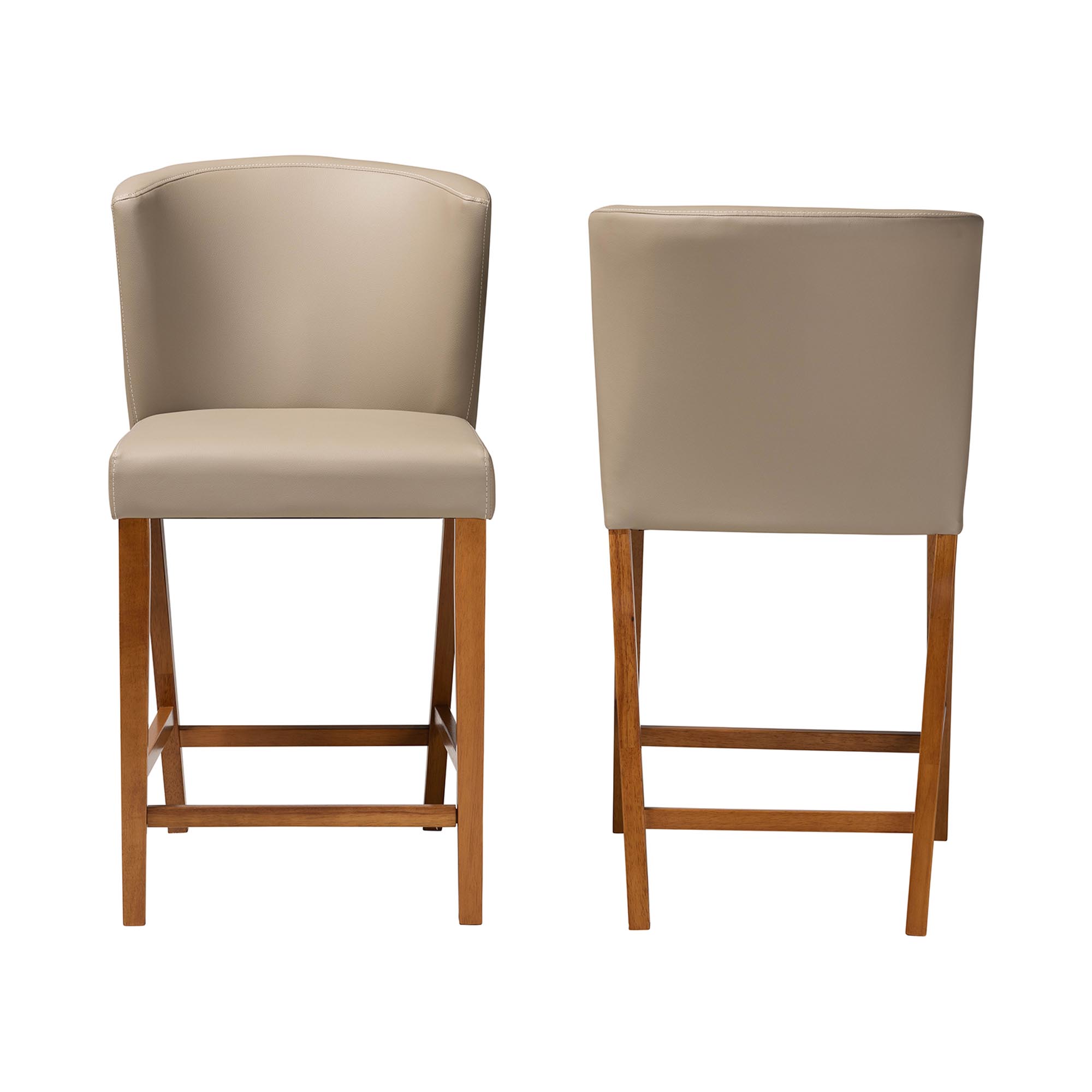 Baxton Studio Olivia Mid-century Modern Scandinavian Style Dark Walnut Wood Grey Faux Leather Pub Stool