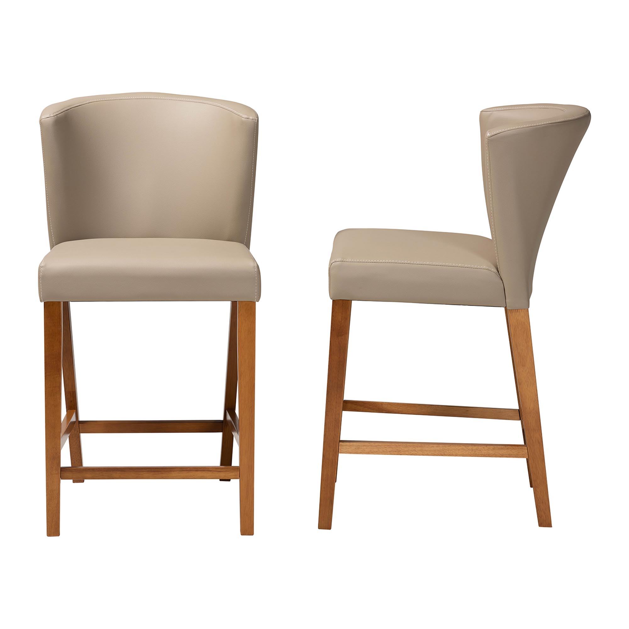 Baxton Studio Olivia Mid-century Modern Scandinavian Style Dark Walnut Wood Grey Faux Leather Pub Stool